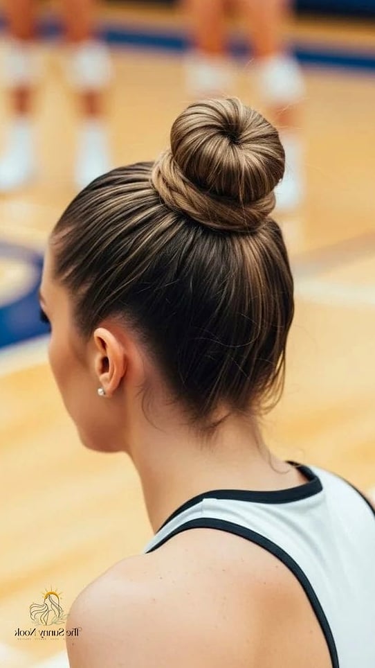 21 Stunning Volleyball Hairstyles Easy Worth Bookmarking Today 20 High Bun with Twisted Base