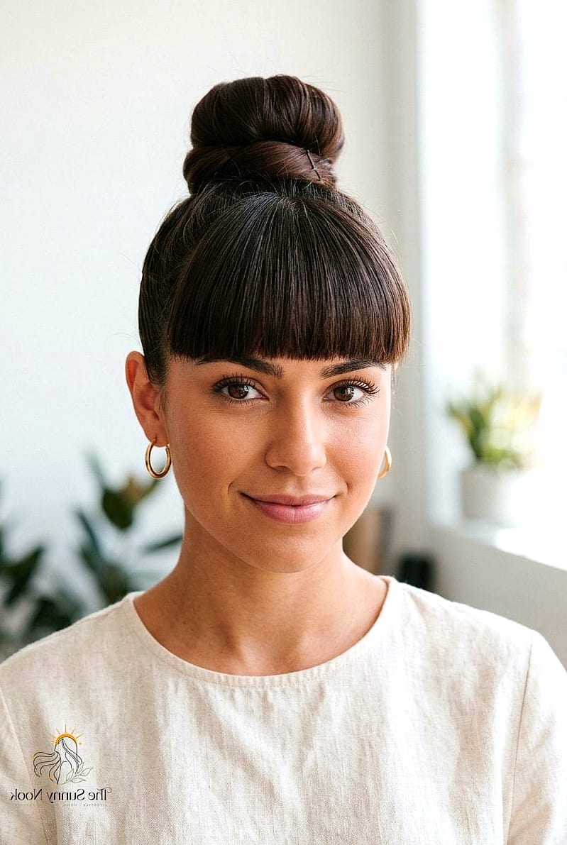 High Bun With a Wide-Brim Straw Hat