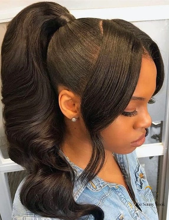 25 Frontal Ponytail Hairstyles That Belong on Your Inspiration Board 21 High Glam Ponytail with Deep Side Swoop