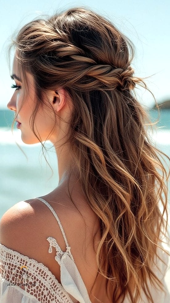 20 Cute Beach Hairstyles That Prove This Trend Is Here to Stay 20 Loose Twisted Half-Up
