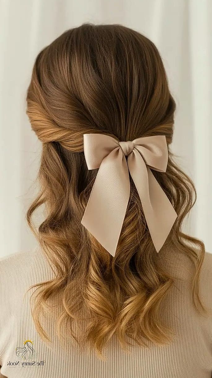 7 Cute Hairstyles With Bows for When You Need a Fresh Change 2 Low Bow Ponytail