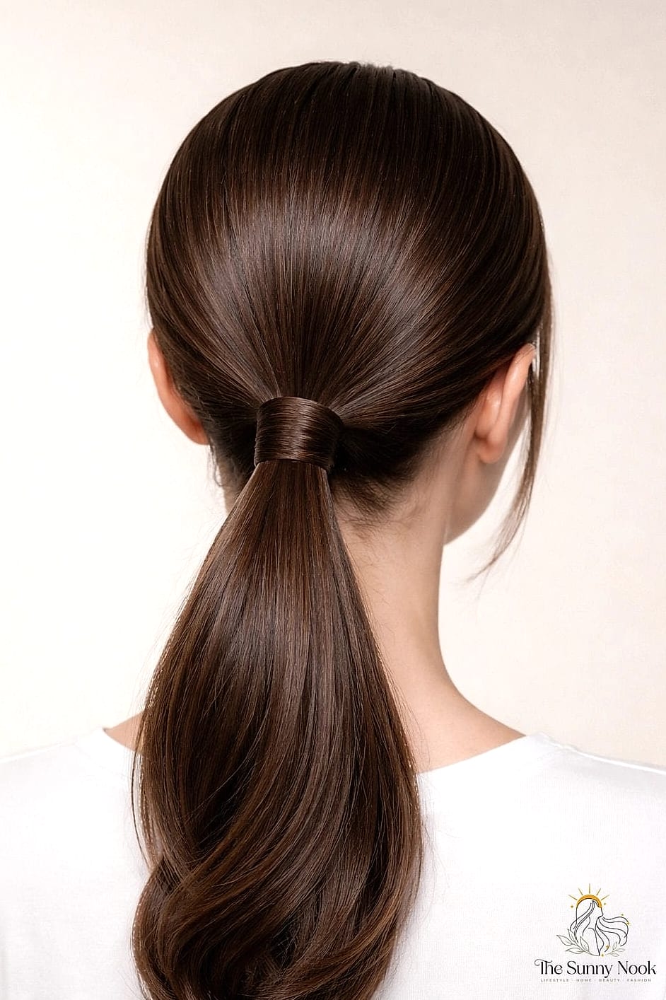 27 Gorgeous Straight Ponytail Hairstyles for Every Hair Type 5 Low Ponytail with a Wrapped Section
