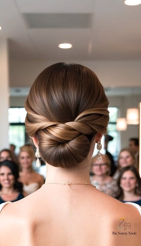21 Simple Wedding Guest Hairstyles We're Obsessed With Right Now 4 Low Twisted Bun