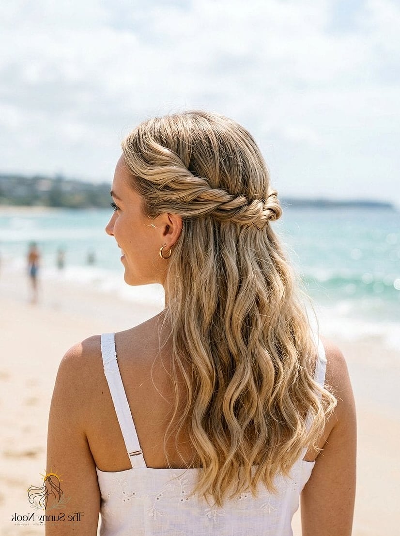 22 Easy Beach Hairstyles That Are Actually Easy to DIY 19 Low Twisted Bun