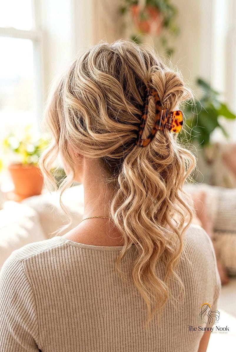 10 Easy Claw Clip Hairstyles We're Obsessed With Right Now 3 Messy Claw Clip Updo for Relaxed Days