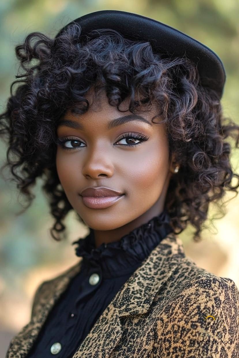 Natural Curls Under an Oversized Sun Hat