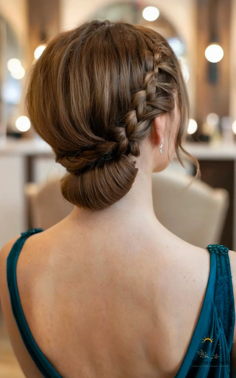 Neat Low Bun with Side-Braid on a Jaw-Length Bob
