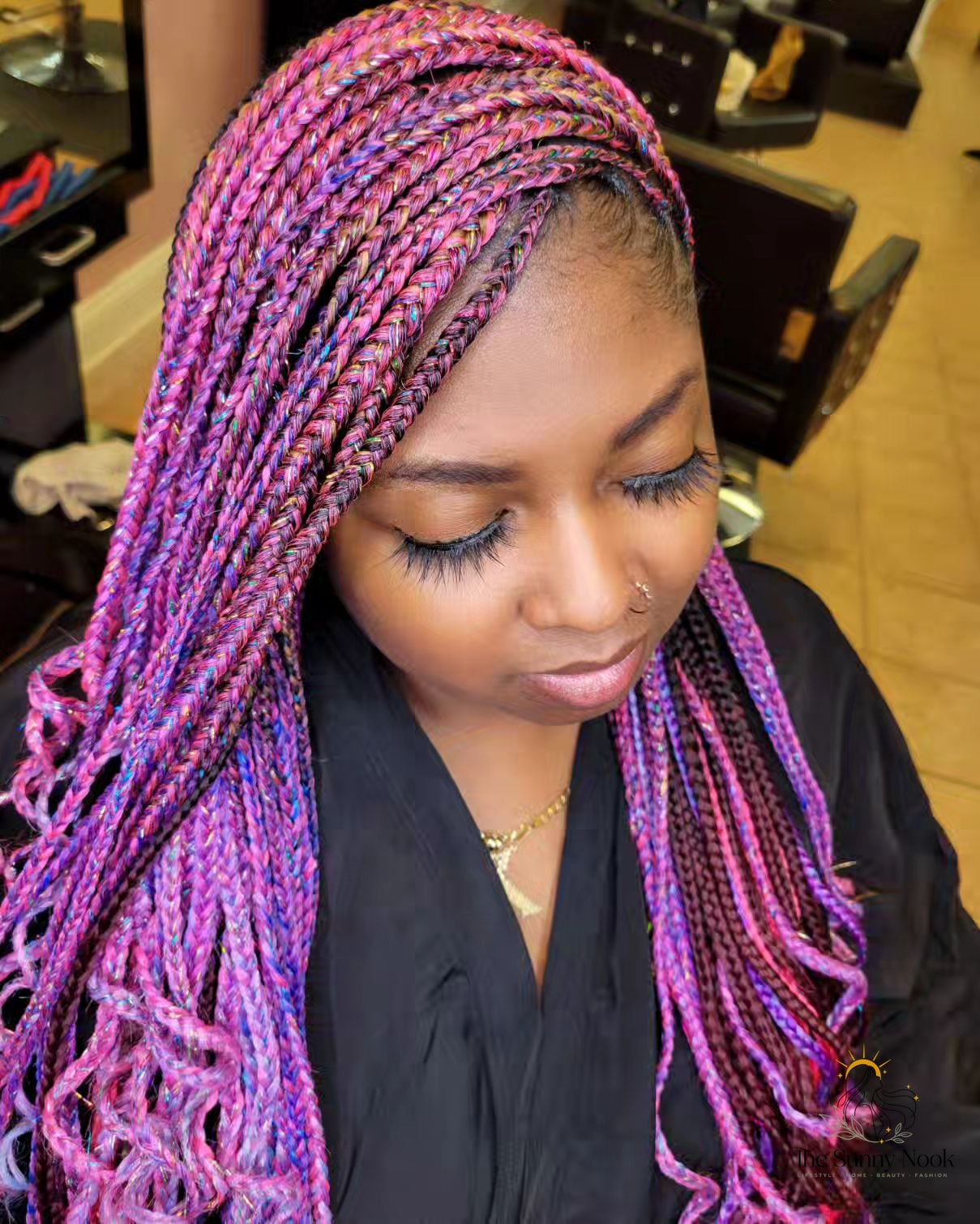 18 Knotless Braid Hairstyles Ideas You Need to Try Right Now 12 Pink and Purple Knotless Box Braids