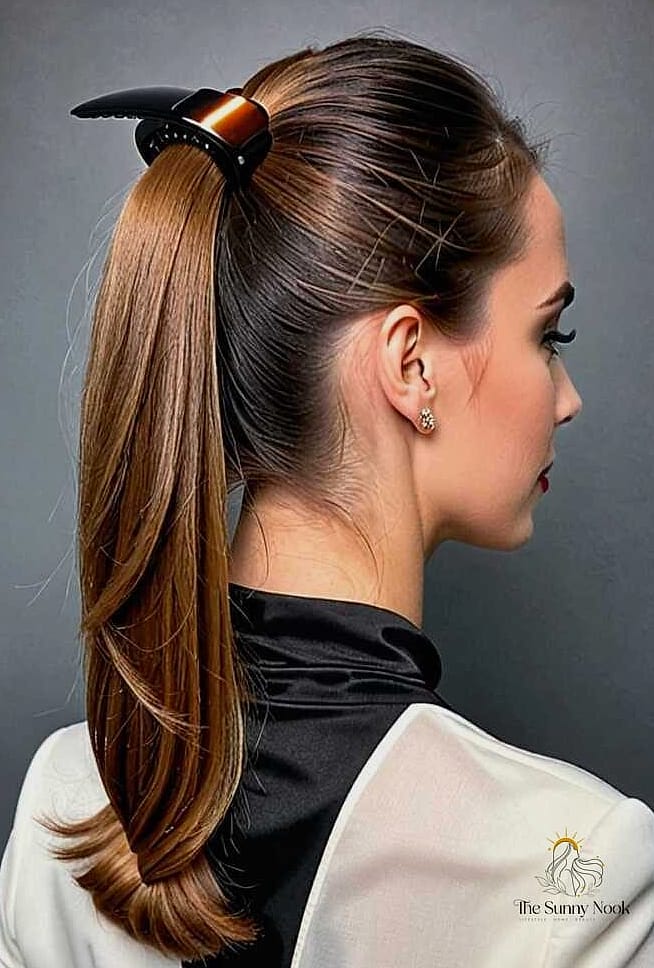 27 Gorgeous Straight Ponytail Hairstyles for Every Hair Type 27 Ponytail with a Statement Claw Clip