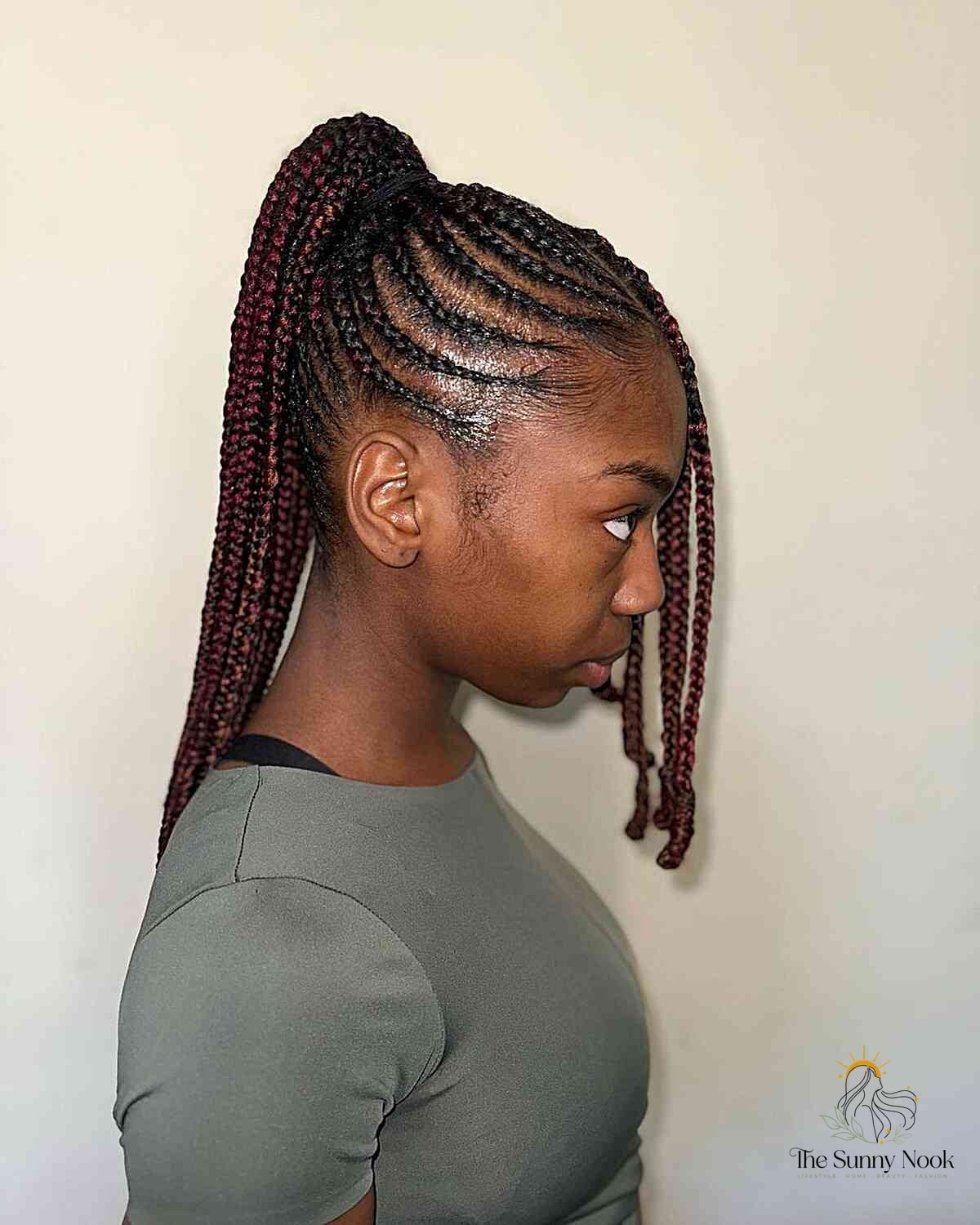 18 Knotless Braid Hairstyles Ideas You Need to Try Right Now 5 Red Feed-in Knotless Braids with Ponytail