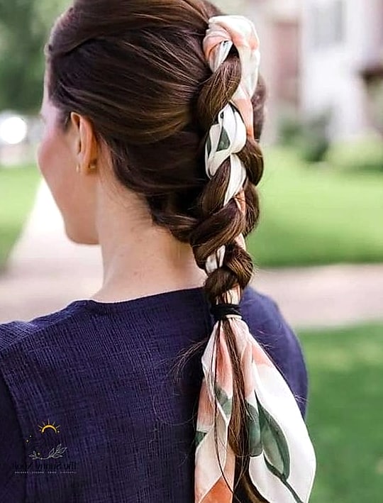 22 Scarf Hairstyles Short Hair to Save Before They Blow Up 8 Scarf Ponytail Wrap