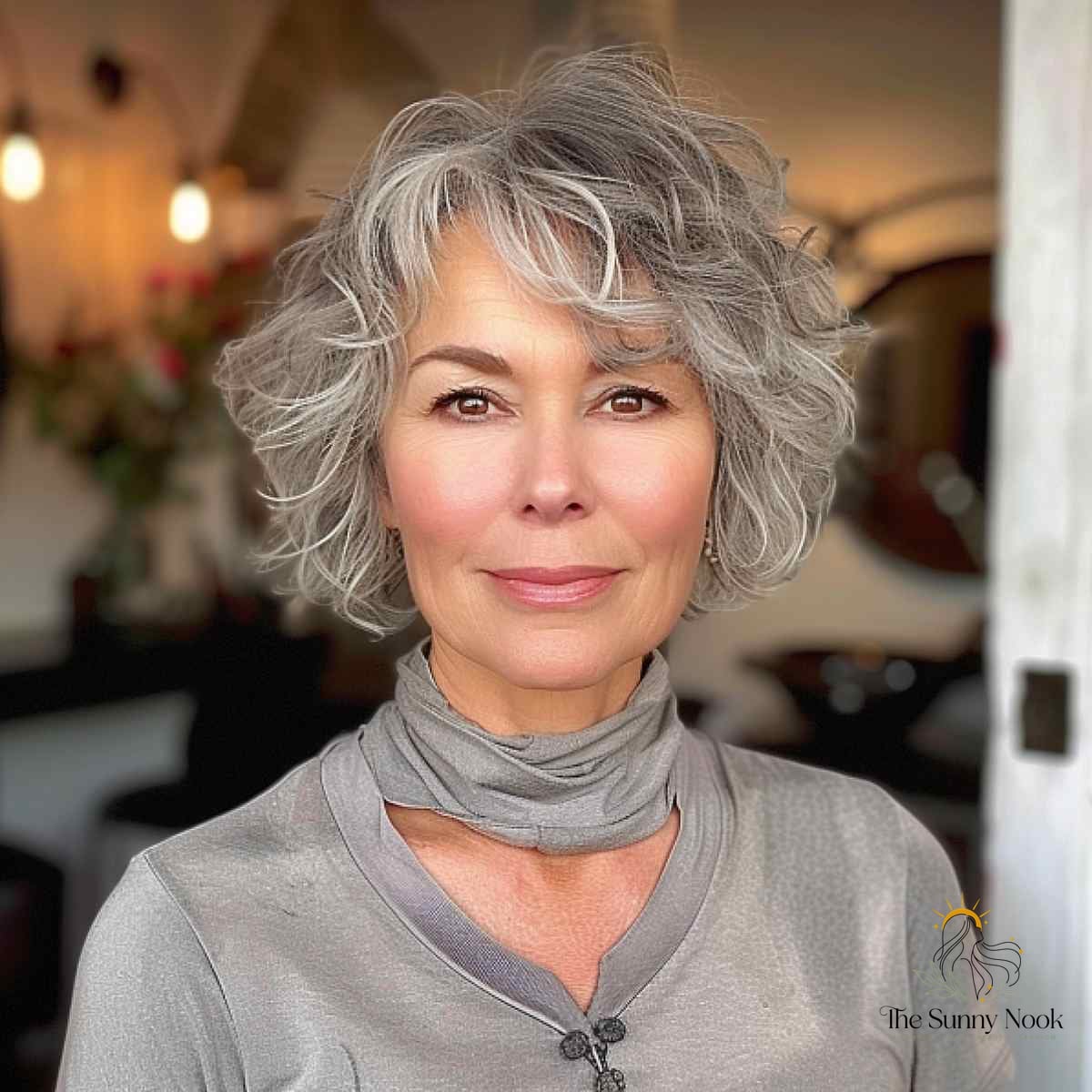 Short Side Part Brunette Curly Hair