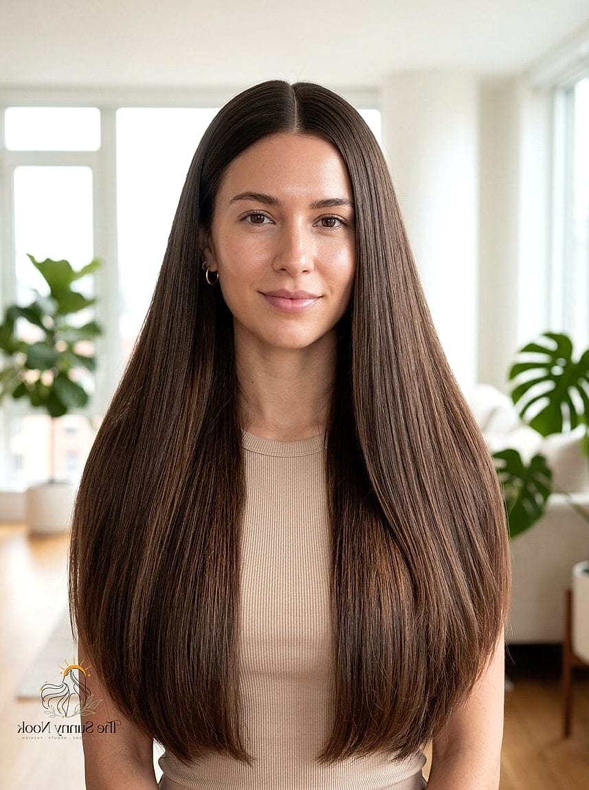 27 Easy Straight Hairstyles to Show Your Stylist ASAP 4 Sleek Center-Part Lob