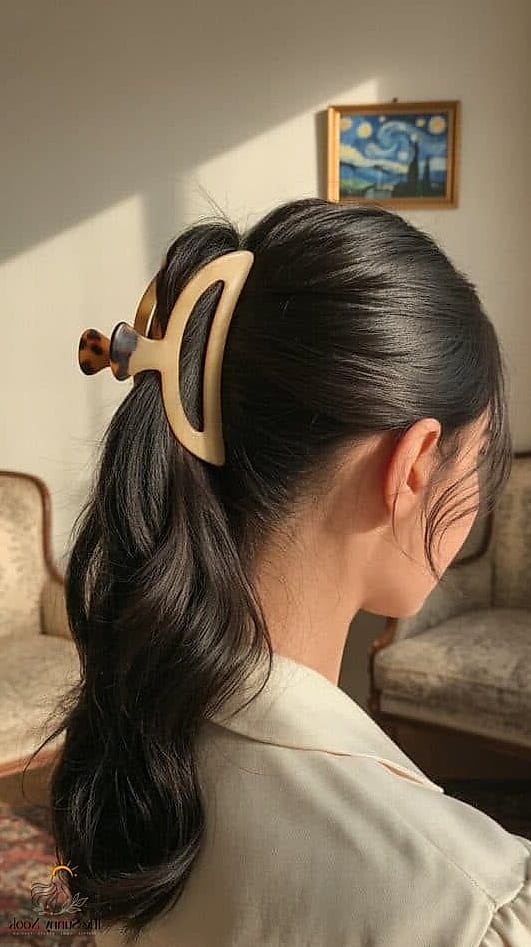 Sleek High Ponytail Secured with a Claw Clip