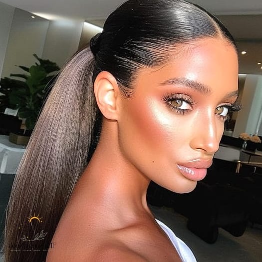23 Slick Ponytail Hairstyles That Work on Every Hair Length 3 Sleek Low Ponytail with a Middle Part