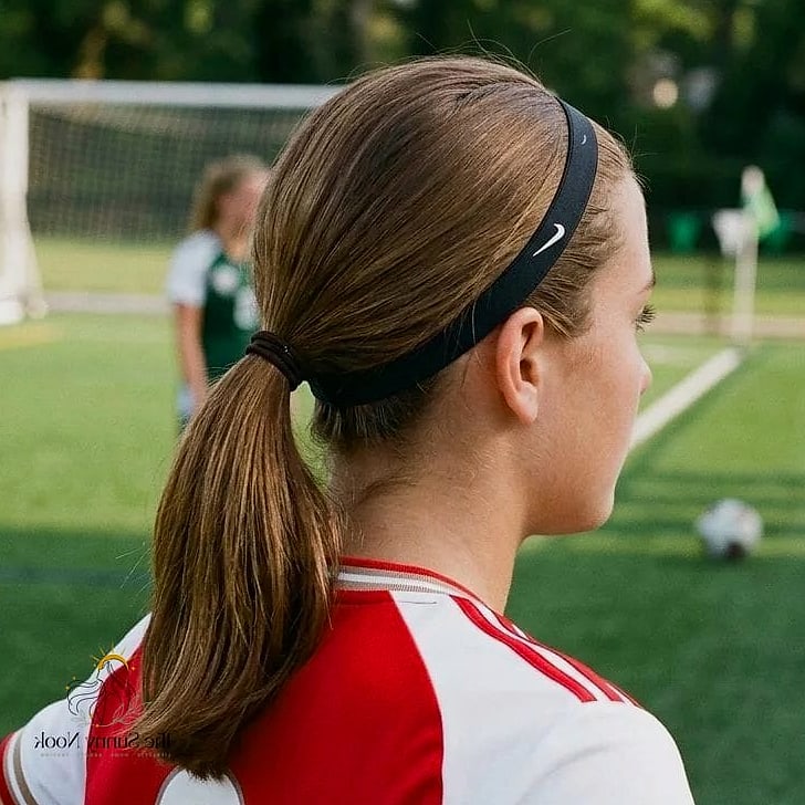 9 Easy Soccer Hairstyles That Are Actually Easy to DIY 7 Sleek Low Ponytail with a Sock Bun Twist