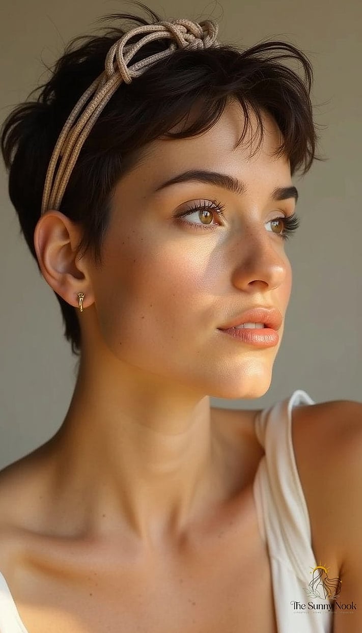 18 Stunning Short Hair Headband Hairstyles Worth Bookmarking Today 3 Sleek Pixie with Skinny Headband