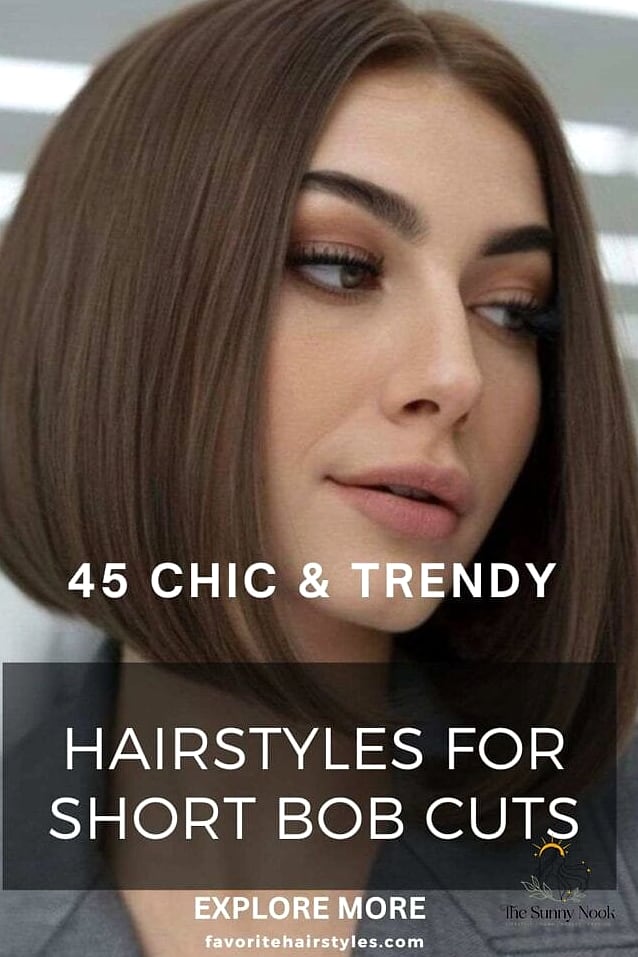 Sleek short bob with a middle part