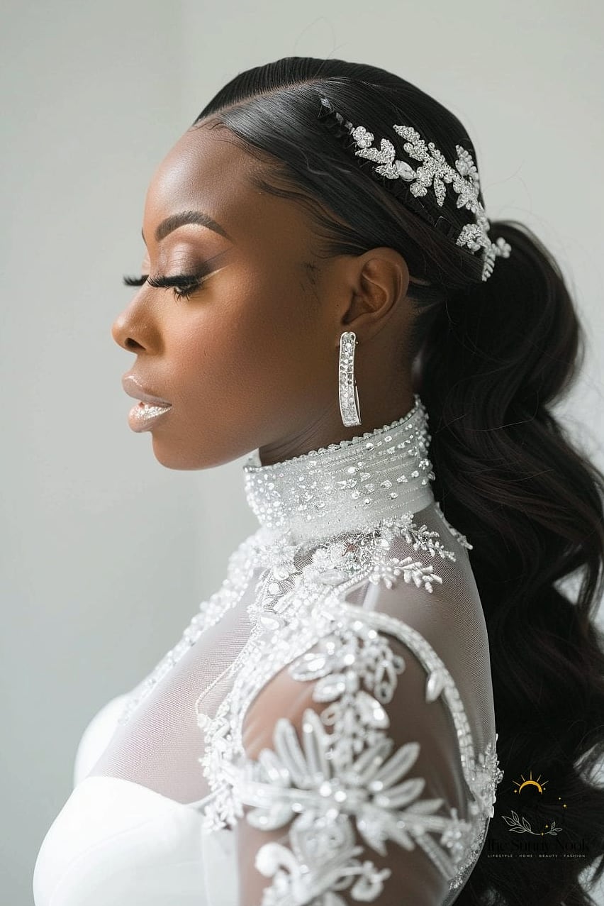 Sleek Straight Hair With Side Swoop