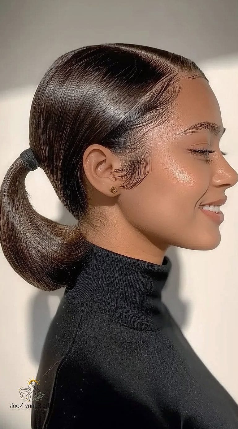 18 Easy Ponytail Hairstyles for When You Need a Fresh Change 10 The Slick Back Pony With Baby Hairs