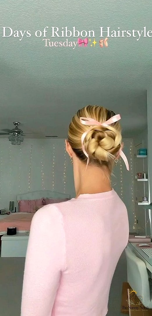 25 Cute Hairstyles With A Bow Everyone Is Pinning Right Now 17 Slicked-Back Bun With A Ribbon Bow