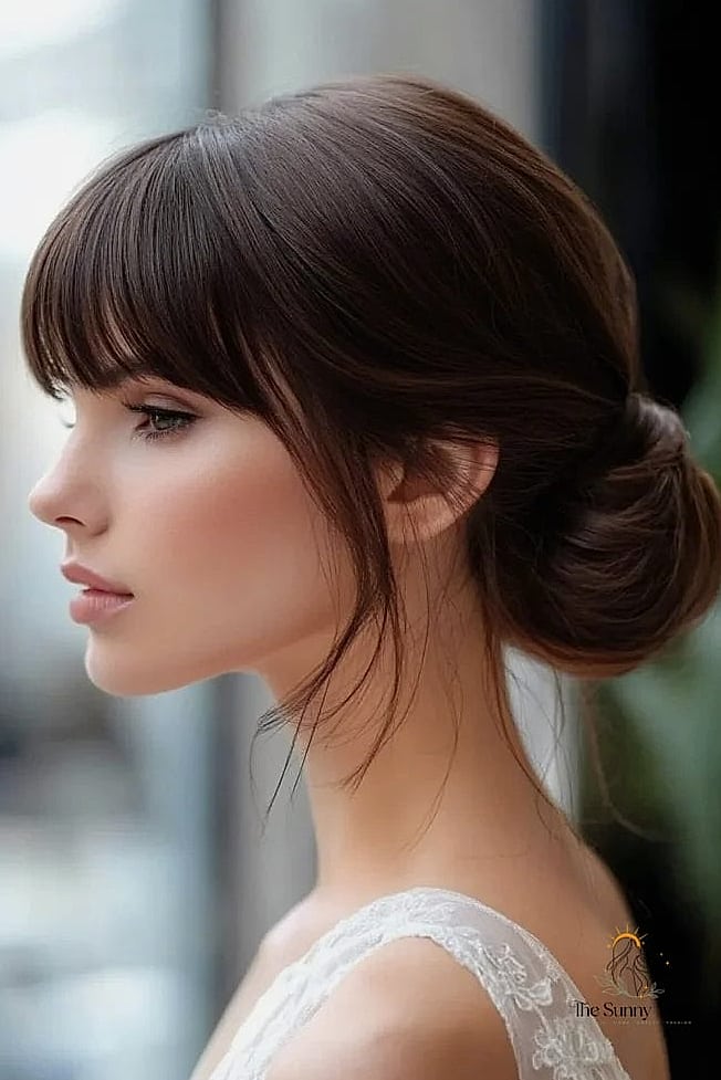 22 Classy Updo Hairstyles That Prove This Trend Is Here to Stay 19 Soft Updo with Curtain Bangs Left Out