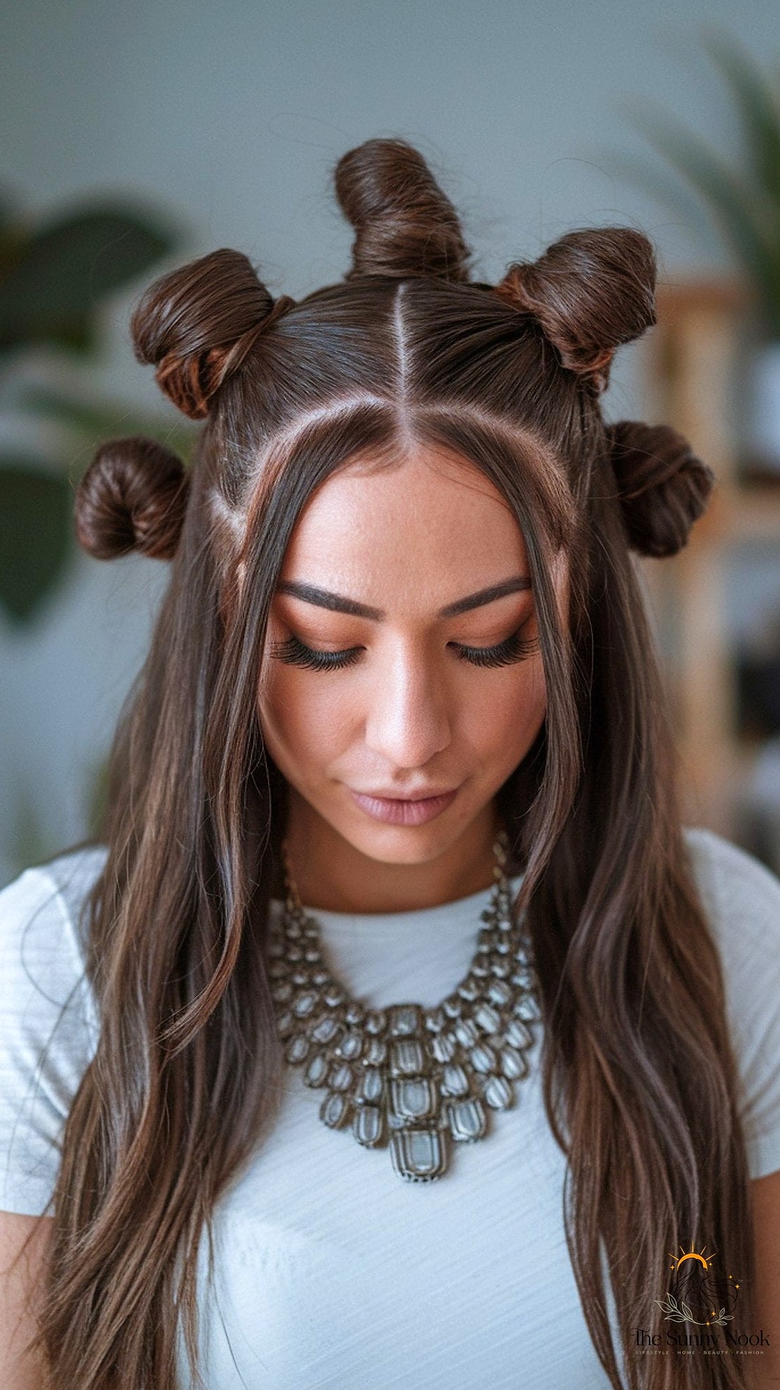 Straight Hair Space Buns