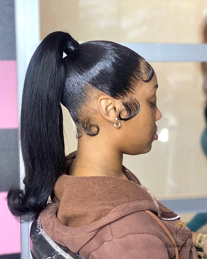 25 Frontal Ponytail Hairstyles That Belong on Your Inspiration Board 19 Structured Ponytail with Front Zigzag Part