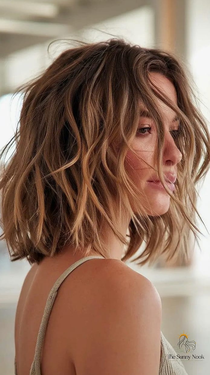 22 Easy Beach Hairstyles That Are Actually Easy to DIY 8 Tousled Lob with Beach Texture