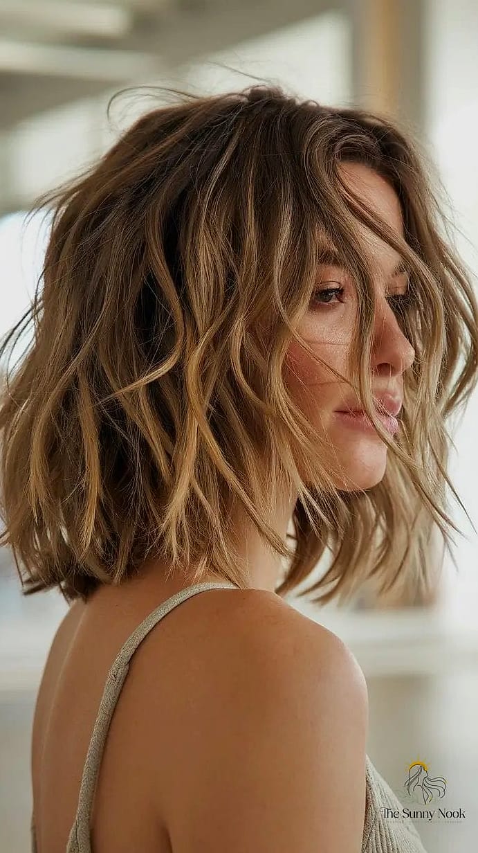 Tousled Lob With a Knit Beanie