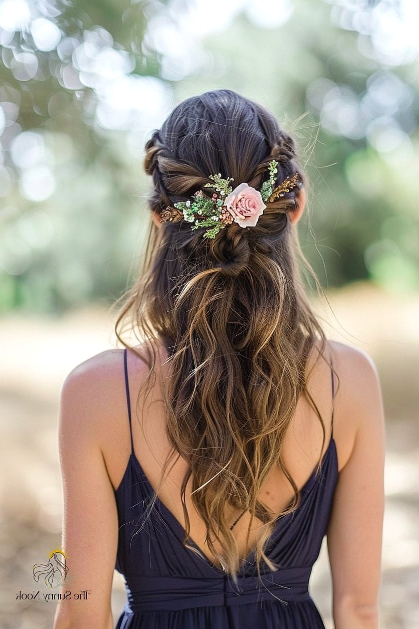 17 Bridesmaid Hairstyles For Short Hair That Are Both Cute and Low Maintenance 7 Twisted Crown With Loose Ends