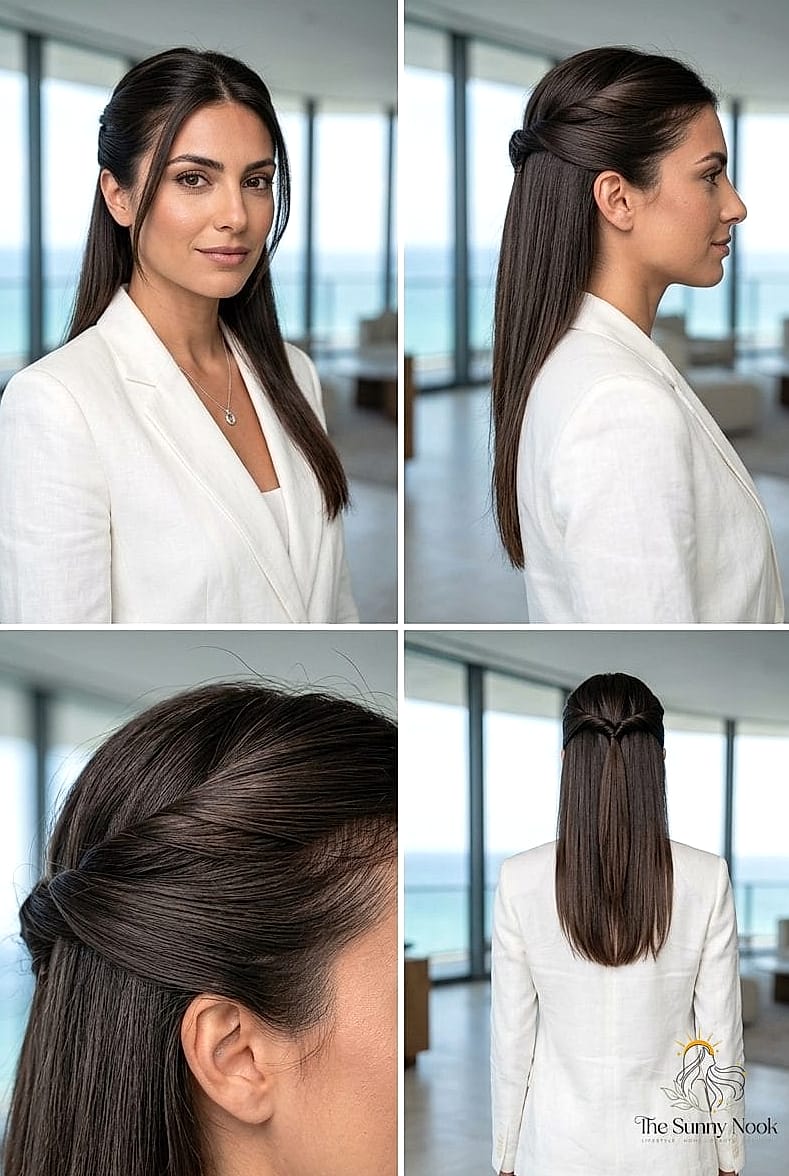 16 Professional Hairstyles For Work That Prove This Trend Is Here to Stay 10 The Twisted Half-Up Bun