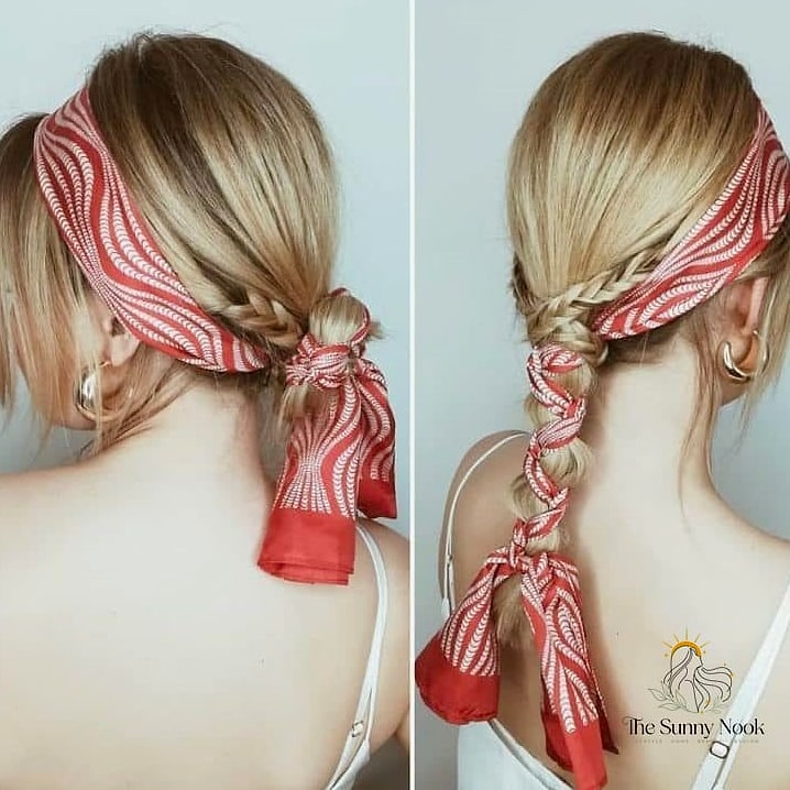 22 Scarf Hairstyles Short Hair to Save Before They Blow Up 7 Twisted Headscarf