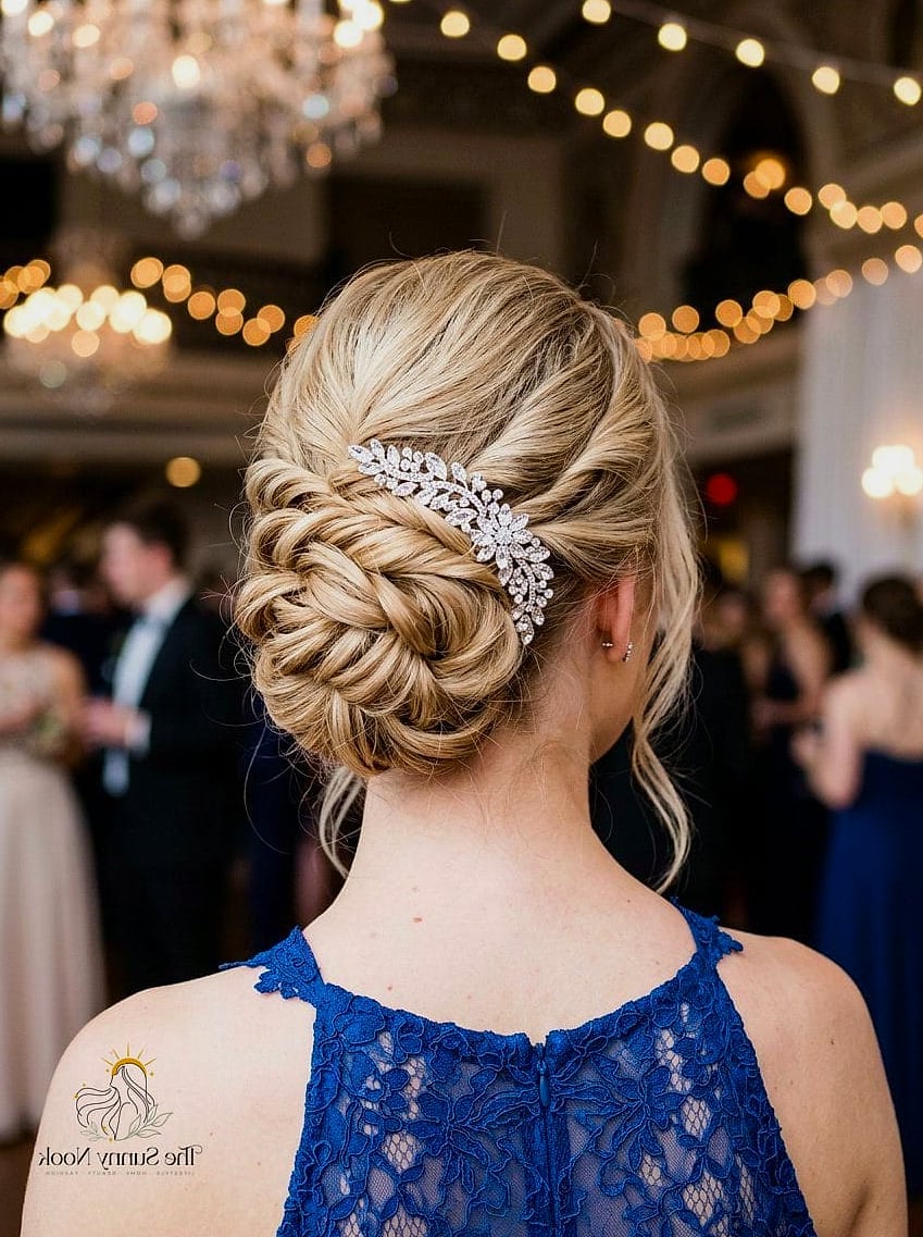 23 Updo Hairstyles For Prom Everyone Is Pinning Right Now 10 Twisted Updo with Rhinestone Pins
