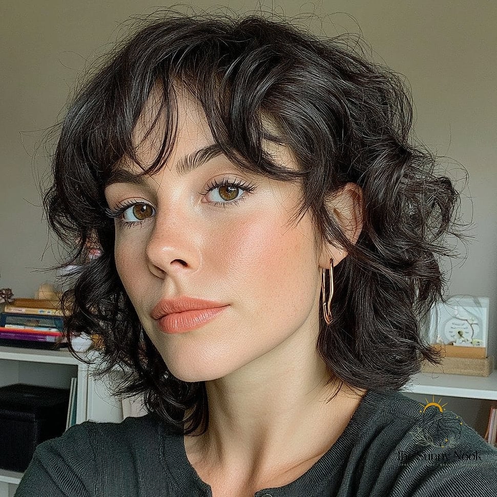 30 Gorgeous Diamond Face Hairstyles for Every Hair Type 26 Wavy Shag with Side Bangs