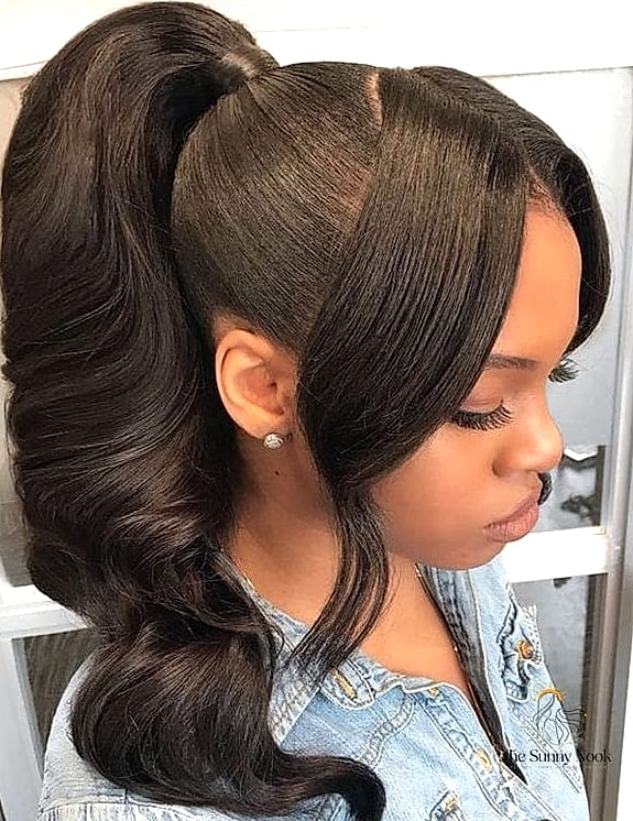 25 Frontal Ponytail Hairstyles That Belong on Your Inspiration Board 6 Wet-Look Frontal Ponytail